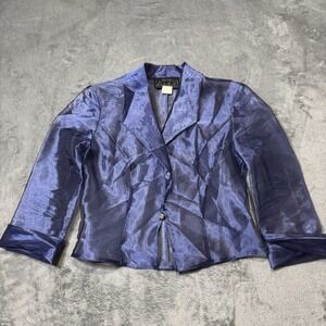 VTG 90s Petite Alex Evenings Full Sheer Blazer Blue Size 4P Whimsy Rave Grunge‎